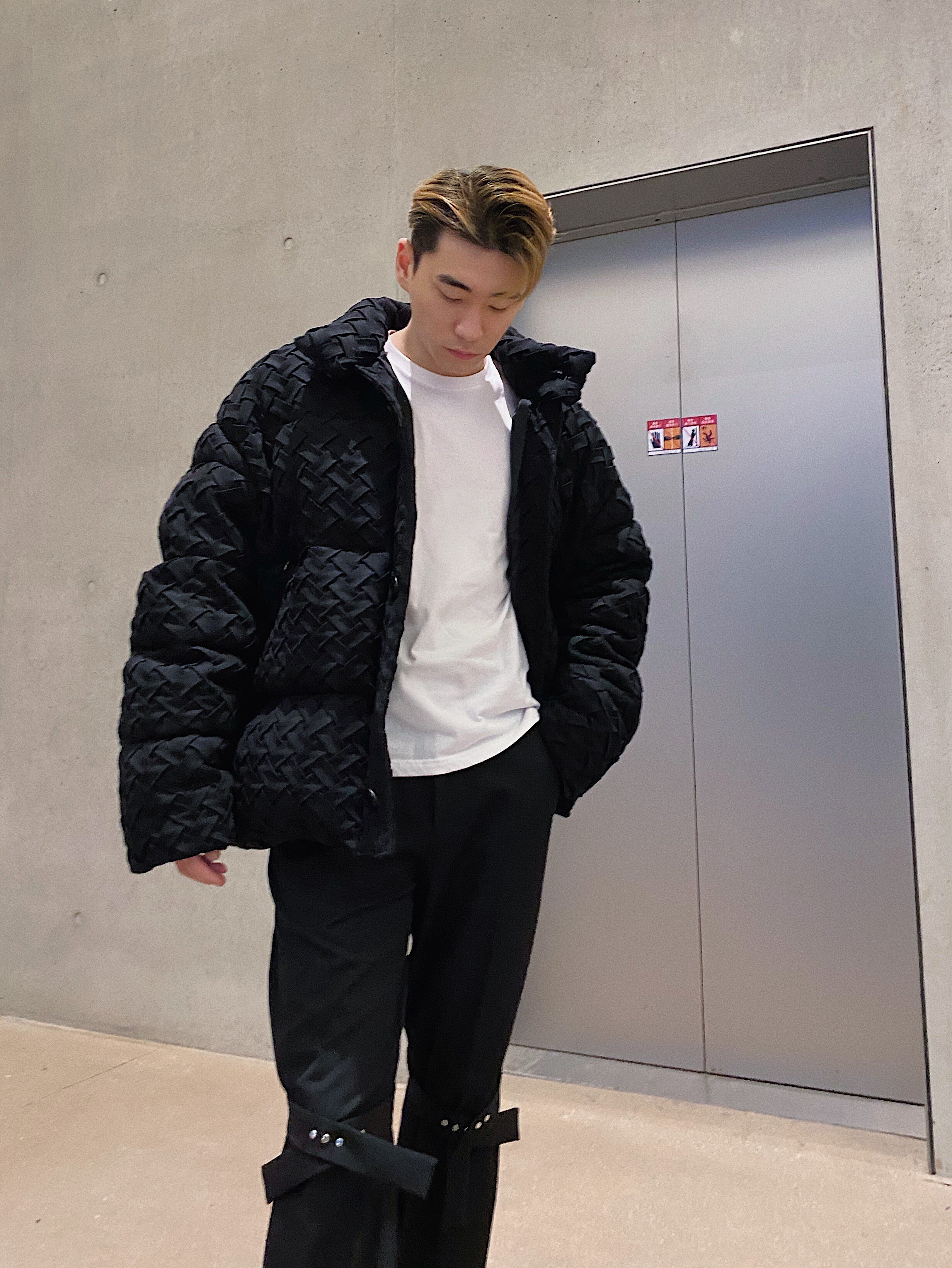 epiphanyang高街bv风仿编织麂皮绒龟羽绒服