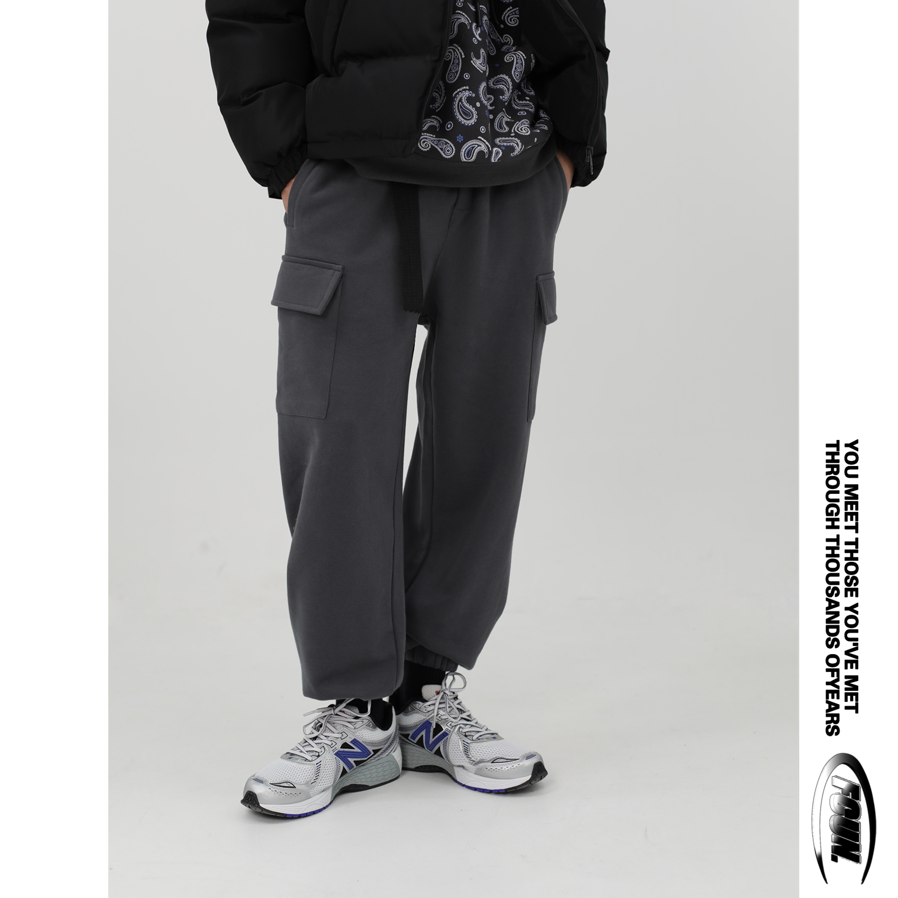 方寸先生灰色休闲加绒加厚裤子男工装裤束脚卫裤运动长裤潮流秋冬