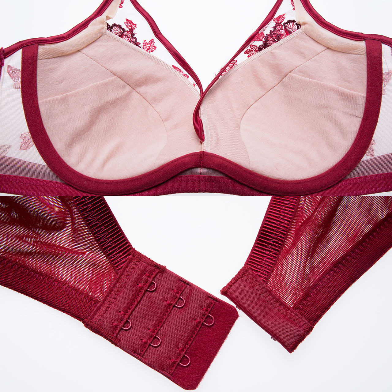 欧迪女士红色胸衣上托胸罩bra性感内衣文胸