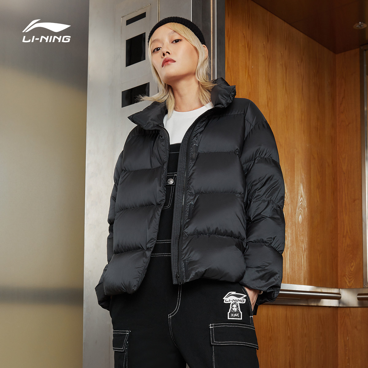 李宁短款羽绒服女士2020新款训练系列女装连帽运动羽绒服