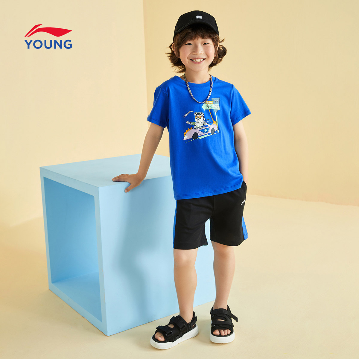 套装李宁童装小童夏季新款短袖短裤男装上衣运动套装