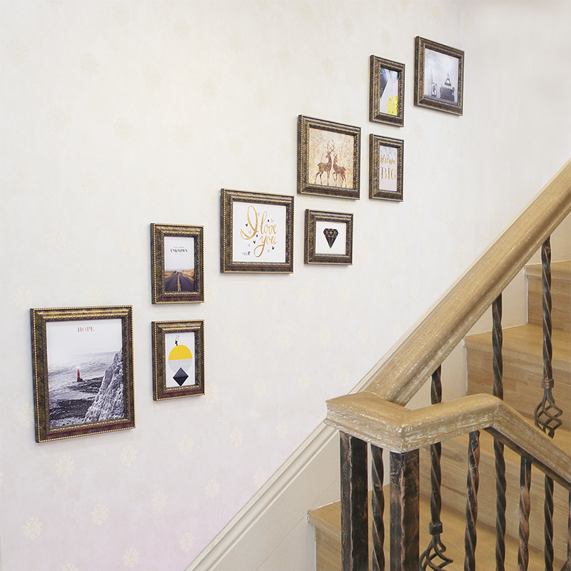 组合美式楼梯相框欧式照片墙面装饰像框挂墙画照片墙