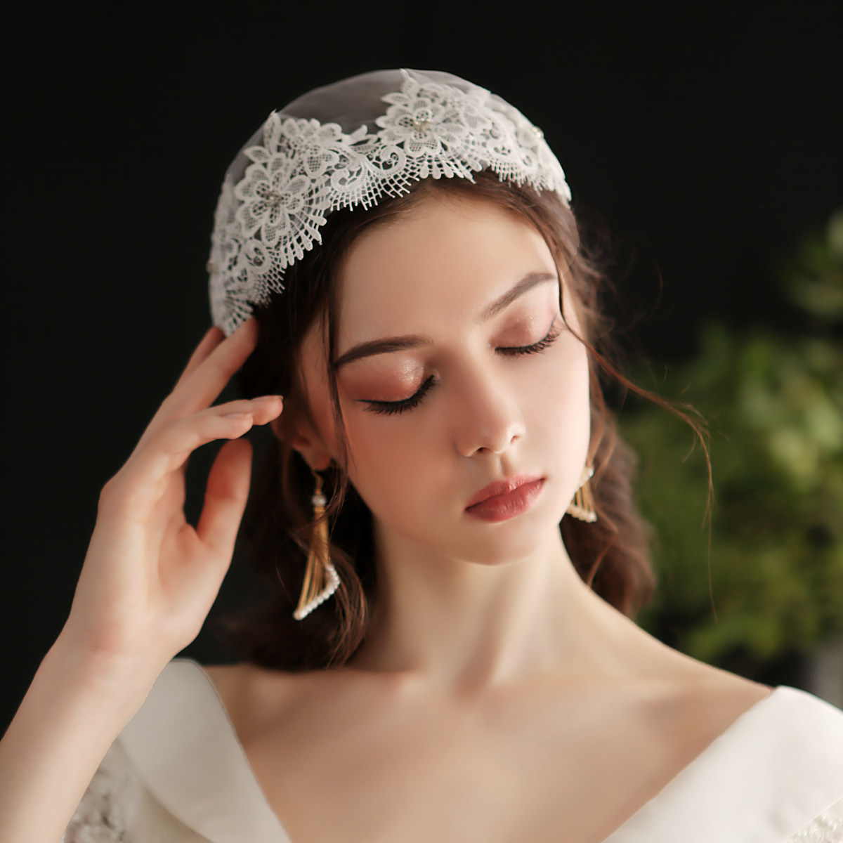 新款蕾丝帽式新娘头纱精致甜美婚纱礼服配饰婚礼头纱