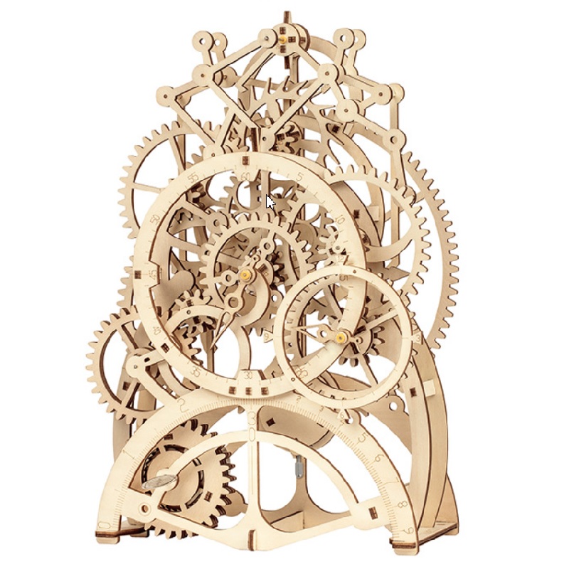 齿轮之械3d木质手工拼装创意玩具若态若客机械拼装模型时之恒摆钟