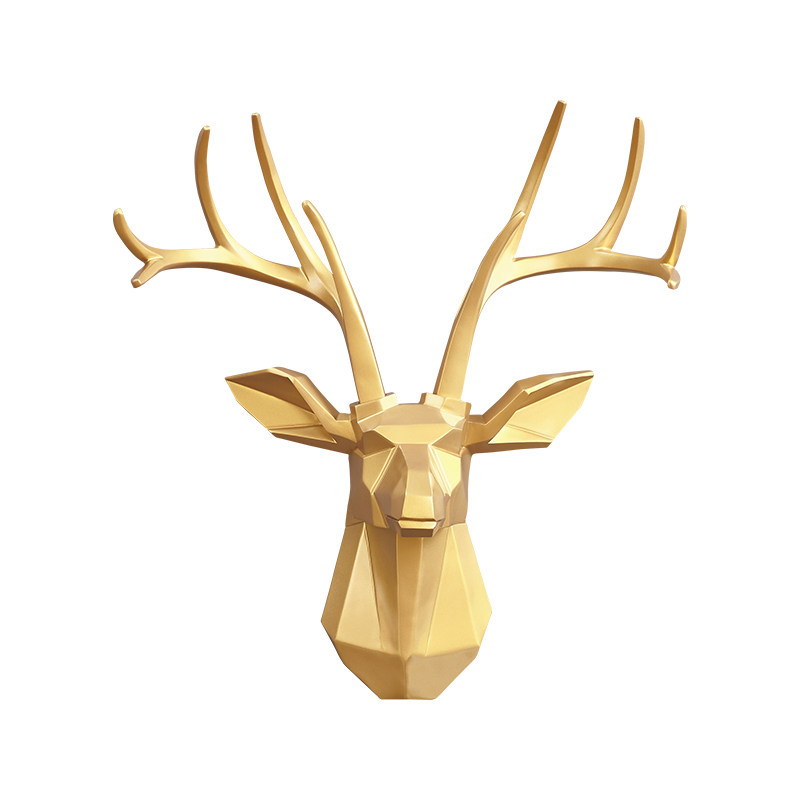 北欧金色招财鹿头墙壁装饰挂件客厅电视背景壁饰