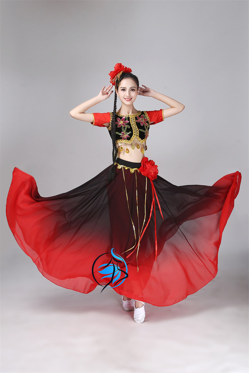 舞蹈新疆花儿为什么这样演出服维族少数民族开场裙摆民族服装