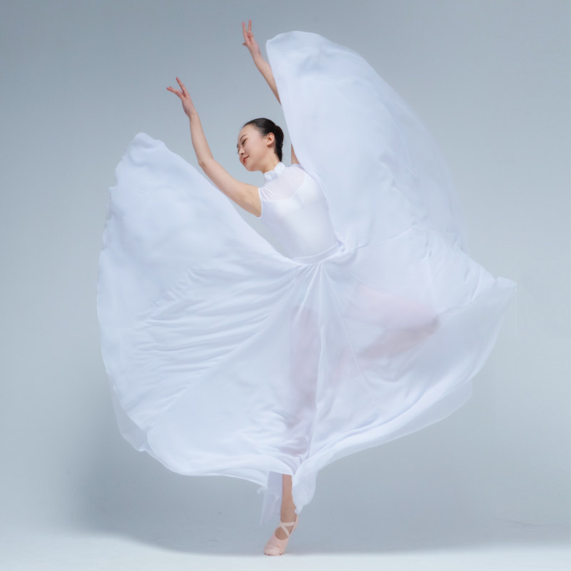 舞蹈白色现代舞演出服裙大裙摆长裙连衣裙芒种古风民族服装