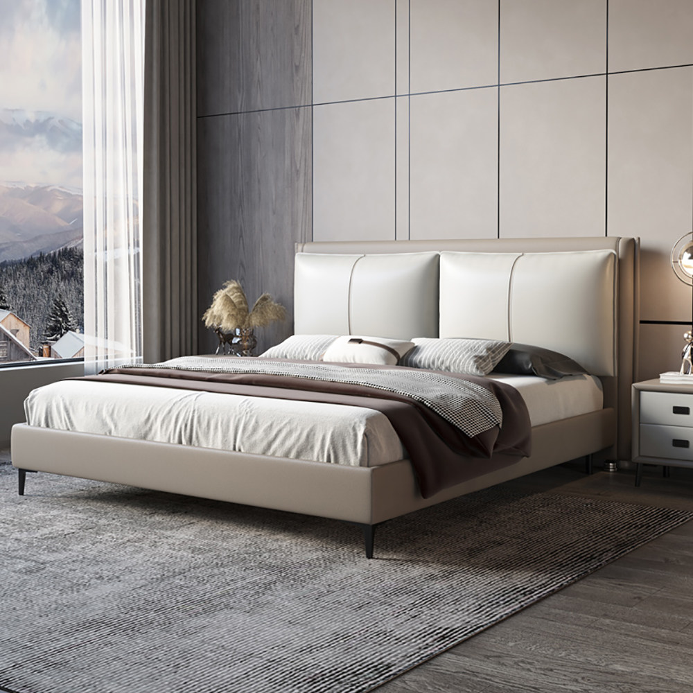 简约轻奢皮床实木框架结构意式极简现代床软15米皮艺床