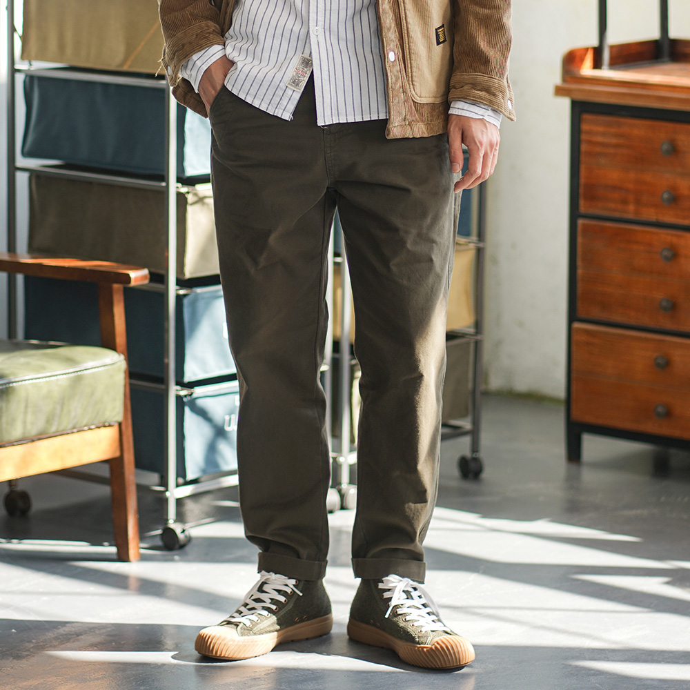 秋季重磅水洗复古男士纯棉加厚工装裤原创直筒长裤阿美咔叽休闲裤