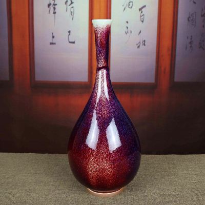禹州钧瓷正玉钧窑王现峰作品古典中式传统煤烧摆件鹅颈花瓶