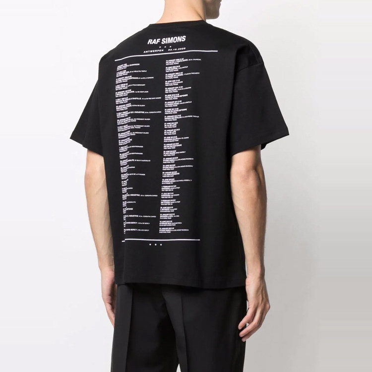 rafsimons新款黑色徽标logo男士宽松圆领短袖t恤