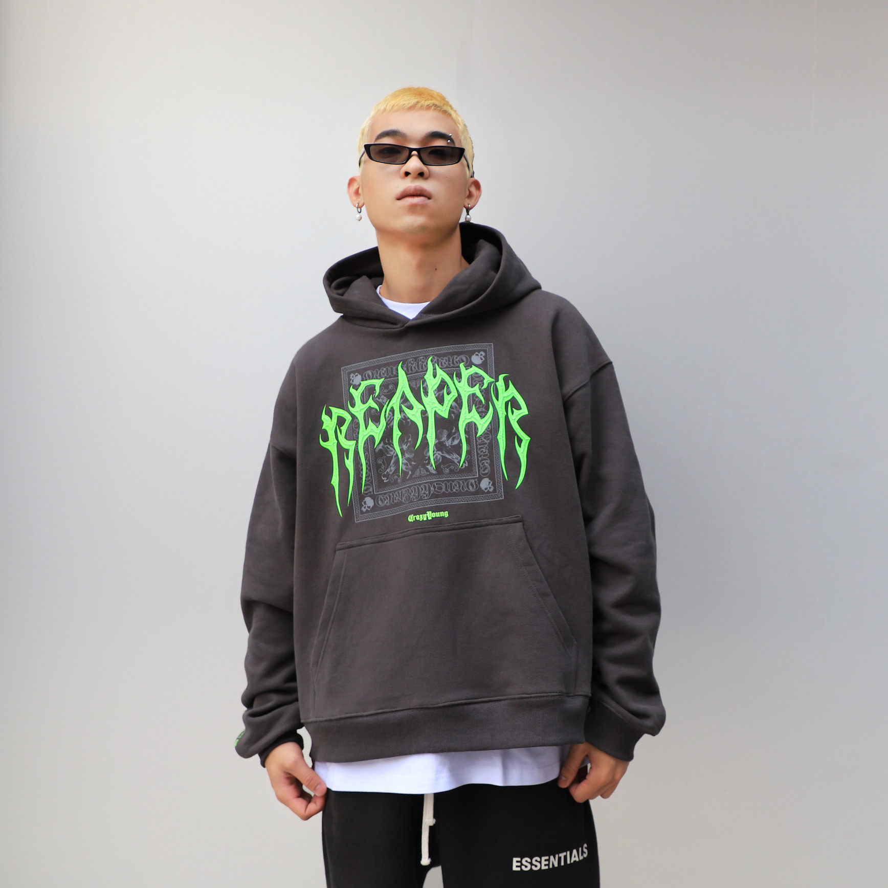 crazyyoung重磅男女卫衣立体拉浆印花夜光图案潮牌卫衣