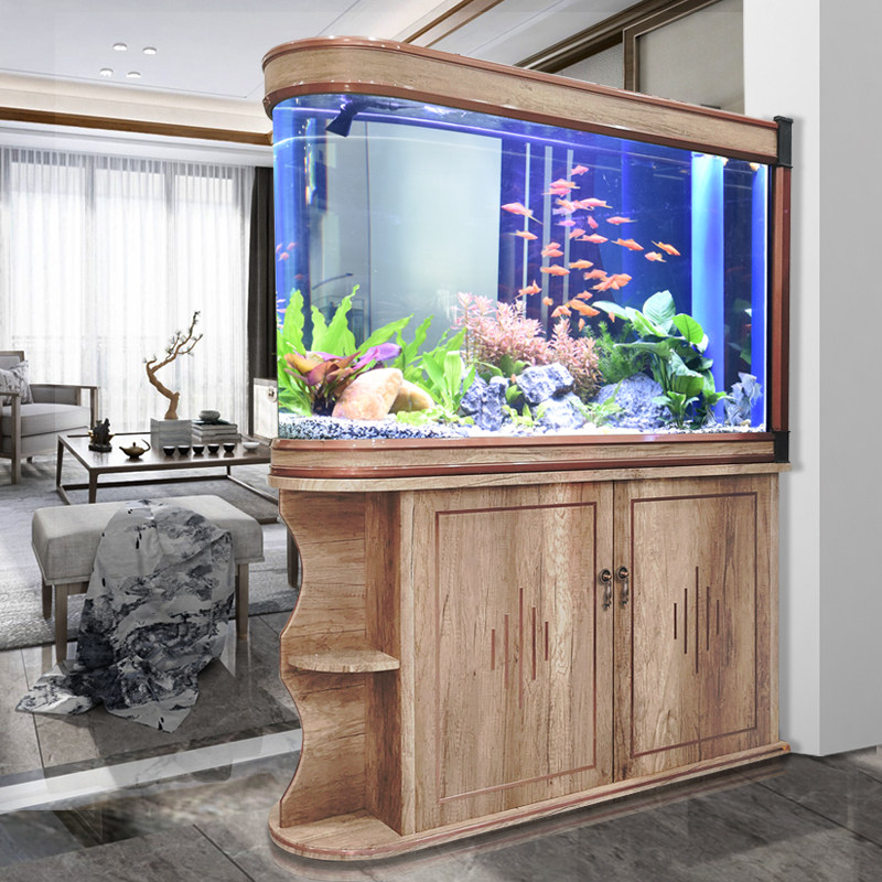 欧宝鱼缸隔断客厅屏风落地家用玄关子弹头大型桌面缸