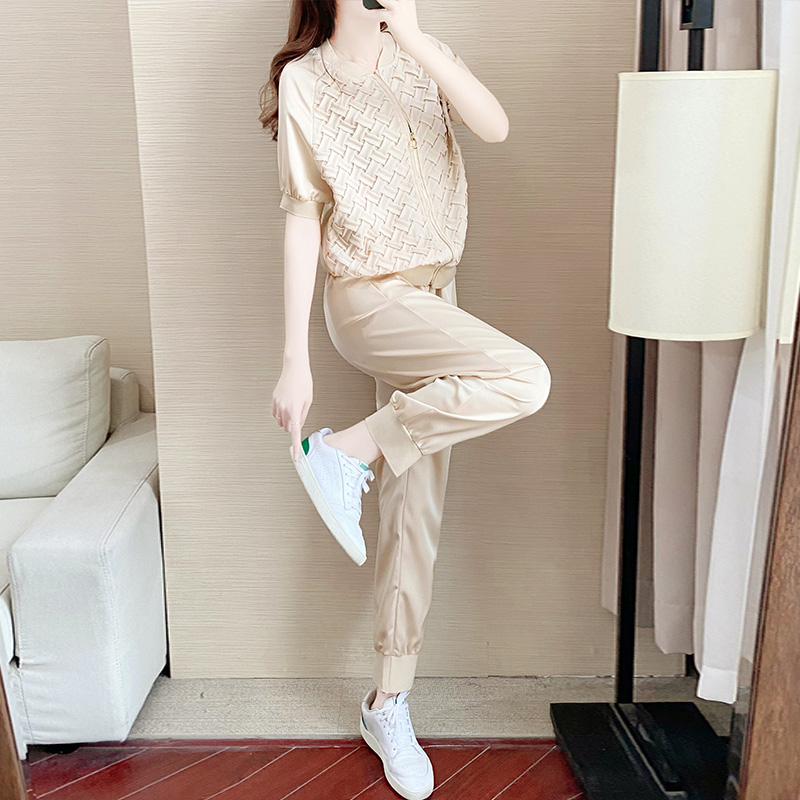 品牌运动套装女夏2021新款时尚洋气减龄炸街休闲开衫两件套欧洲站