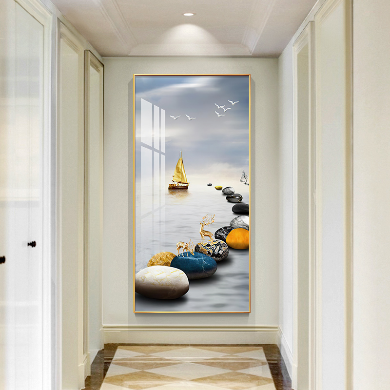 装饰画玄关过道走廊问财进门现代简约玄幻竖版现代装饰画
