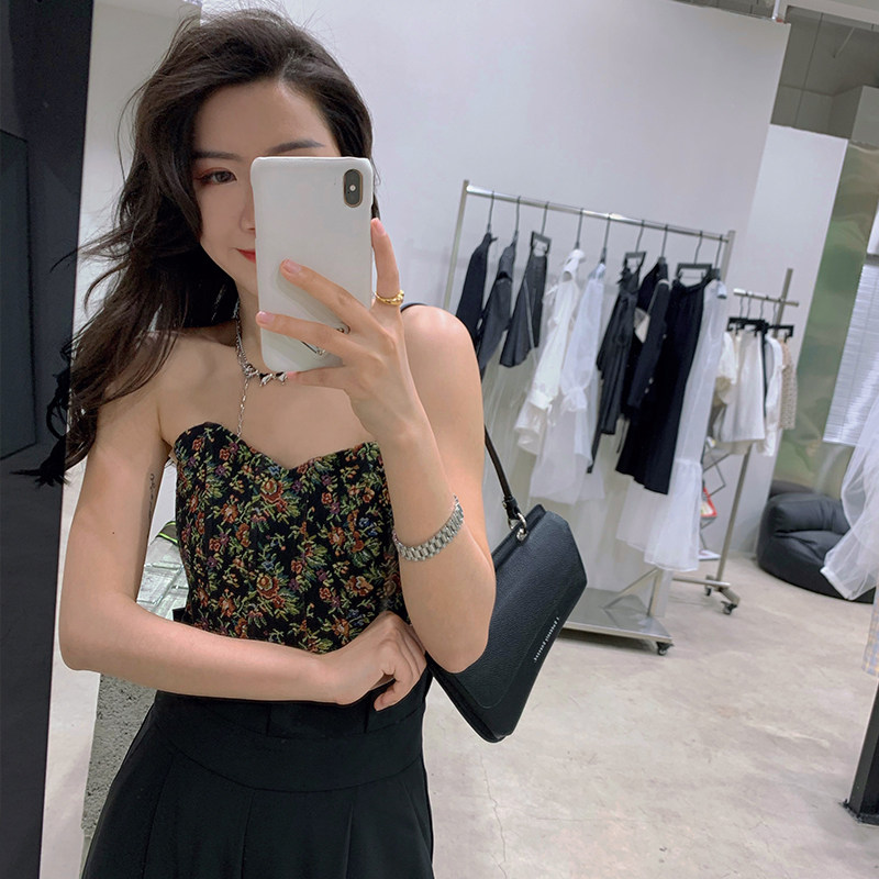 渔自制《复古派对》两色复古可调节外穿式胸衣法式提花设计感上衣