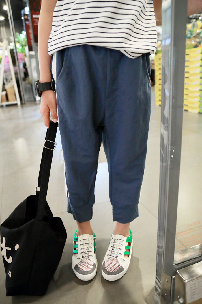 2021夏季新款童装男女女童拉条收腿冰麻运动裤子