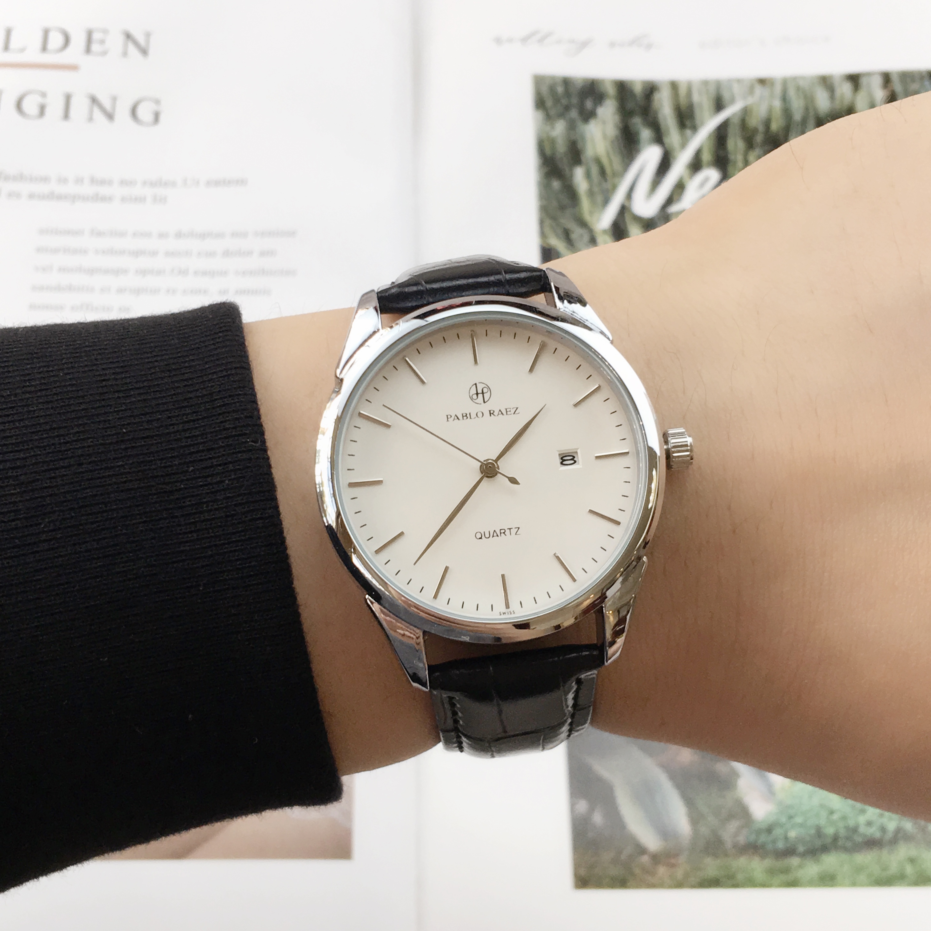 男士休闲简约皮带腕表气质时尚简单条丁刻度石英表非机械表包邮