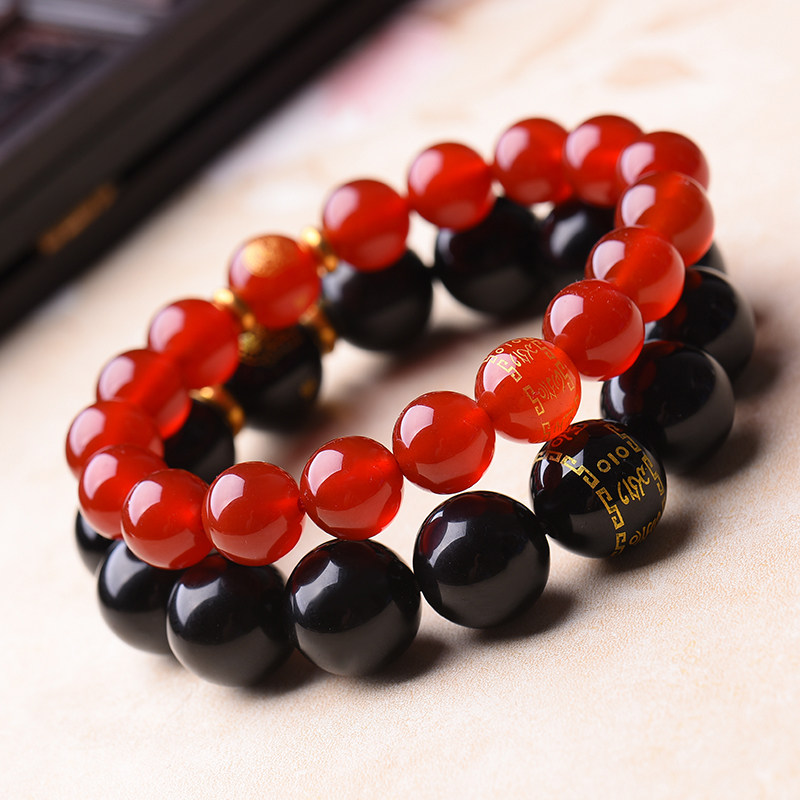 开光2020鼠年黑曜石本命佛手链男士十二生肖红玛瑙手串女佛珠饰品