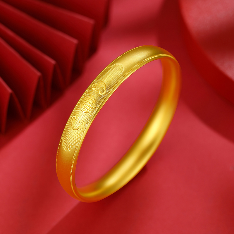 镯子佐卡伊黄金万福金安手镯古法足金金镯子结婚三金定价黄金手镯