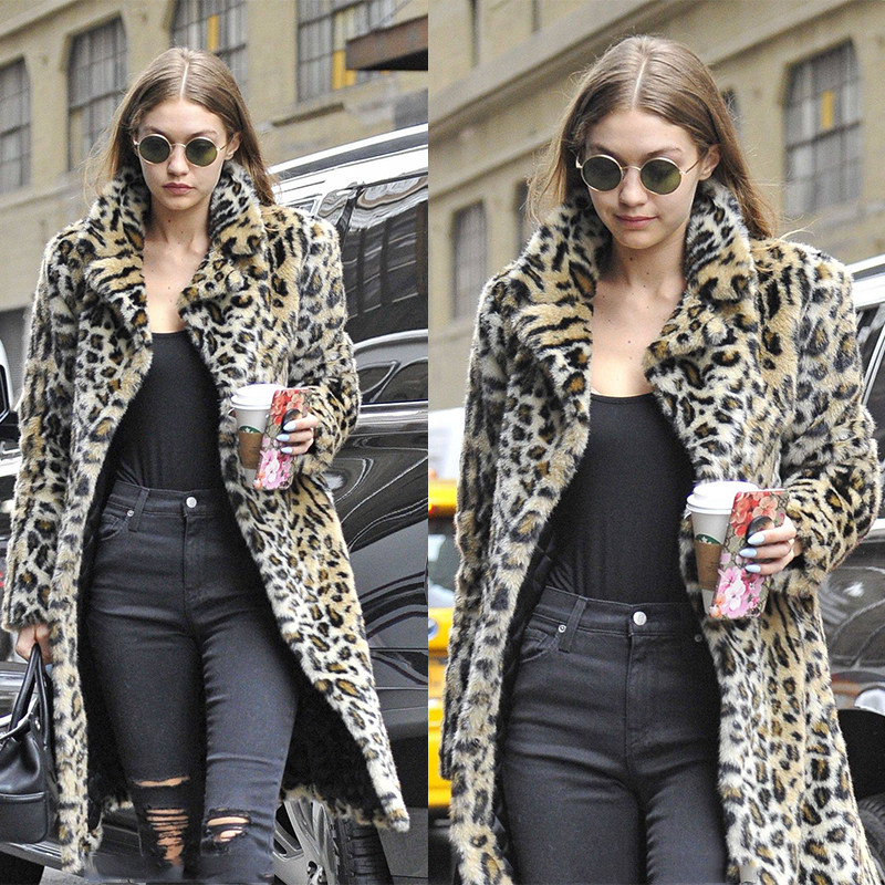 吉吉gigihadid同款中长款仿皮草豹纹女装加厚皮草