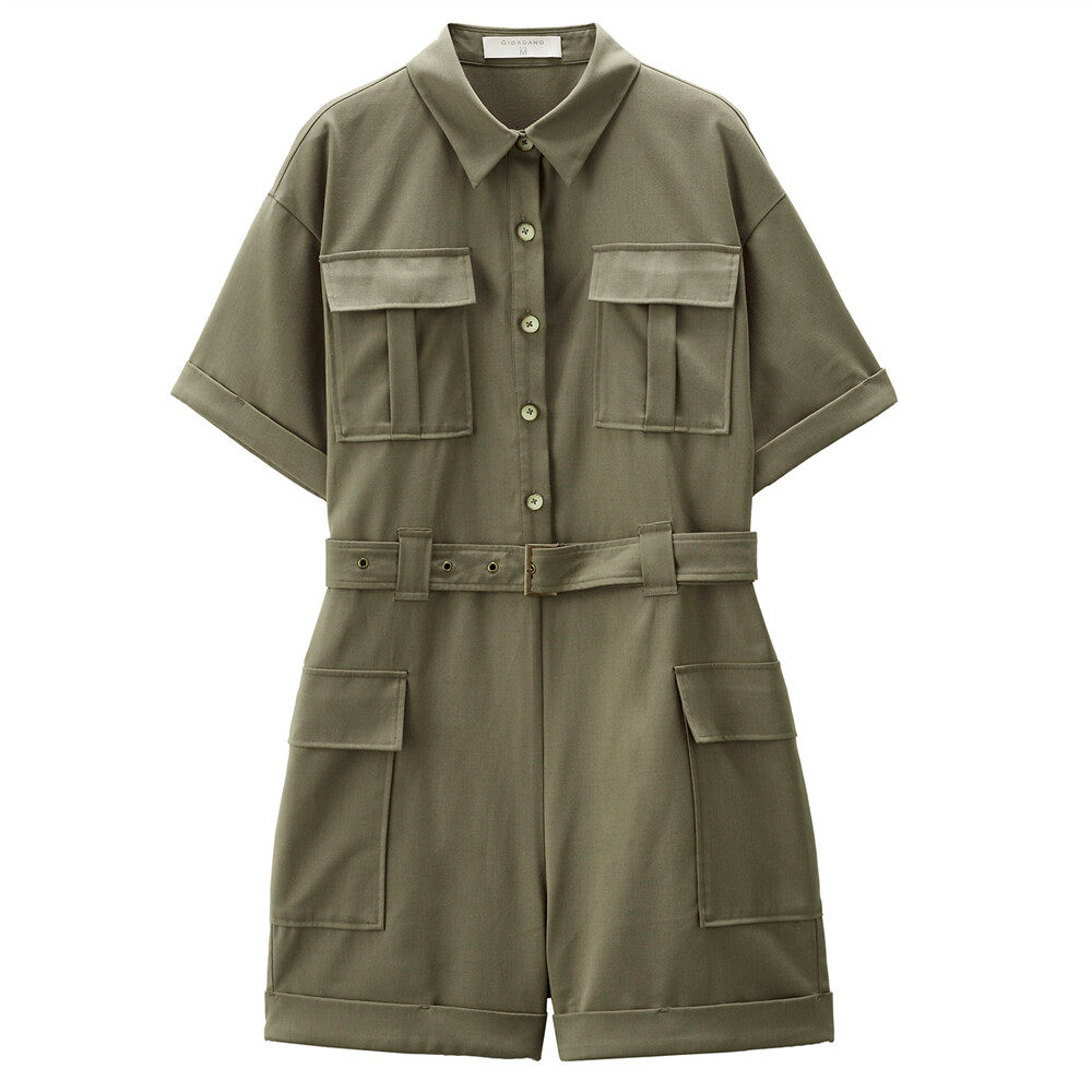 连体佐丹奴服女夏口袋口袋腰带港风小个子休闲工装连体衣