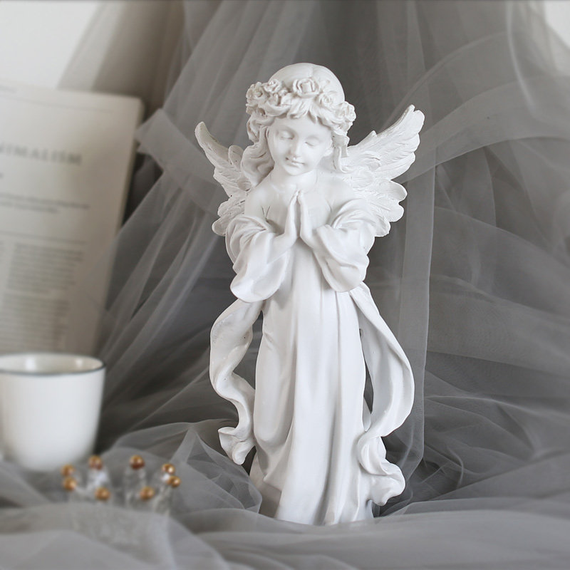 追花祈祷天使雕塑摆件北欧创意树脂少女桌面摆件