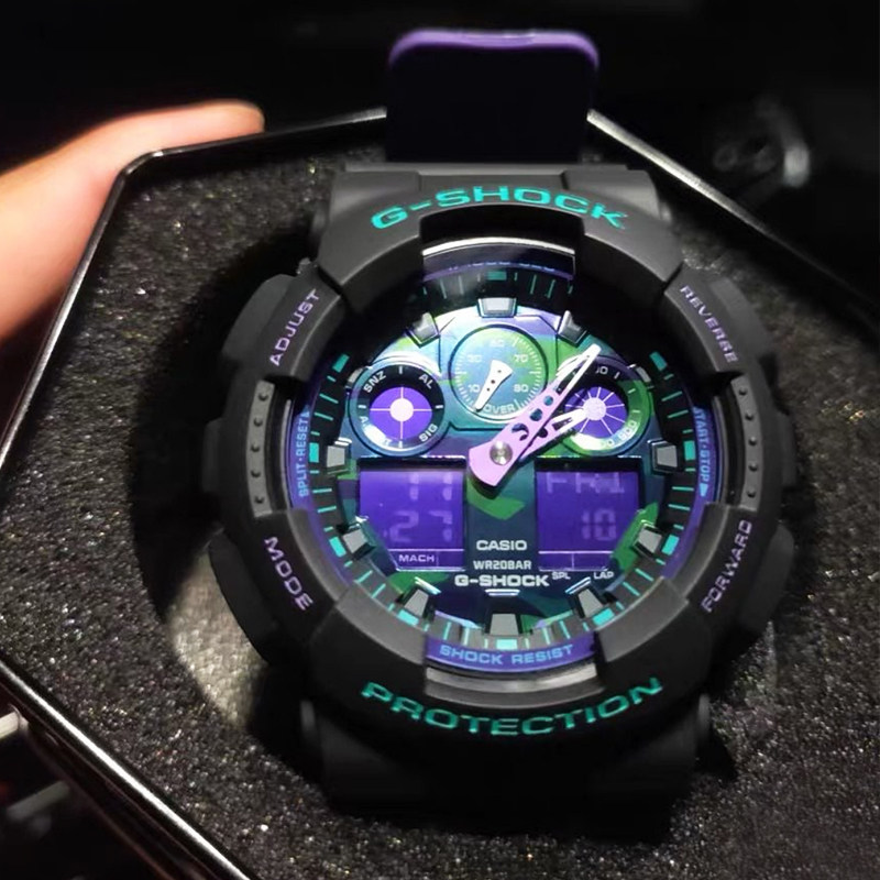 卡西欧手表男gshock霓虹视觉蓝紫撞色运动手表ga100bl1a