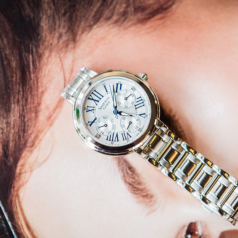 casio卡西欧手表sheen蓝气球三眼时尚石英女表she-3034d-7a日韩腕表