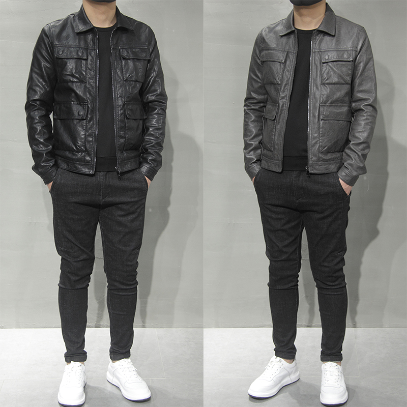 2021冬季新款男士皮衣夹克韩版修身机车服皮衣外套翻领皮夹克上衣