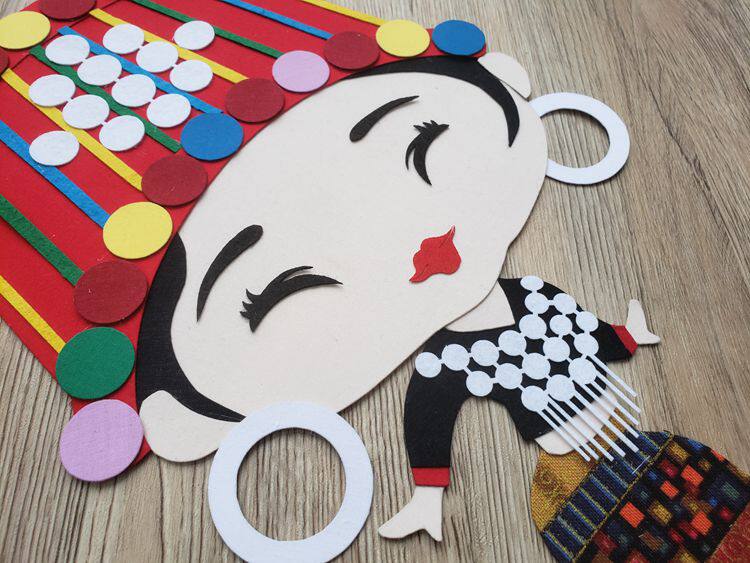 【免剪模板】布贴画材料包/拼布/布艺手工diy/56民族人物景颇族 - 素