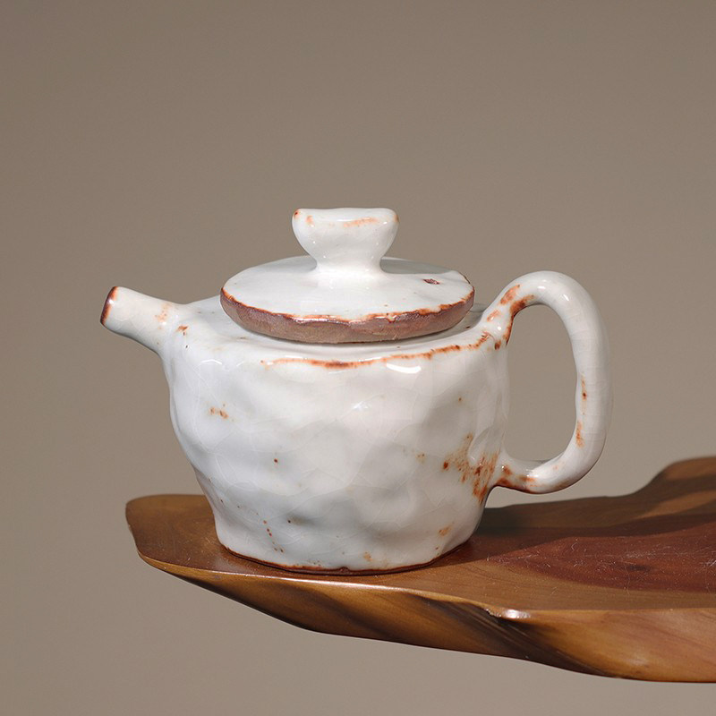 台湾陶艺艺师陈明谦白志野壶手捏志野烧茶茶壶茶壶