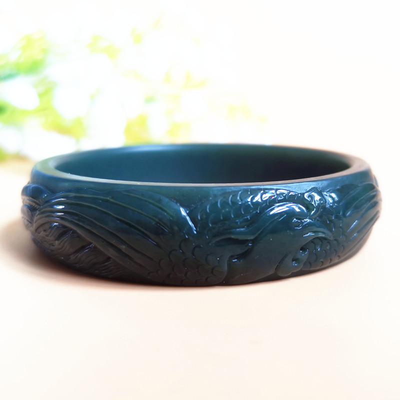 新疆正宗和田玉手手镯墨青玉石镯子手环大号手饰