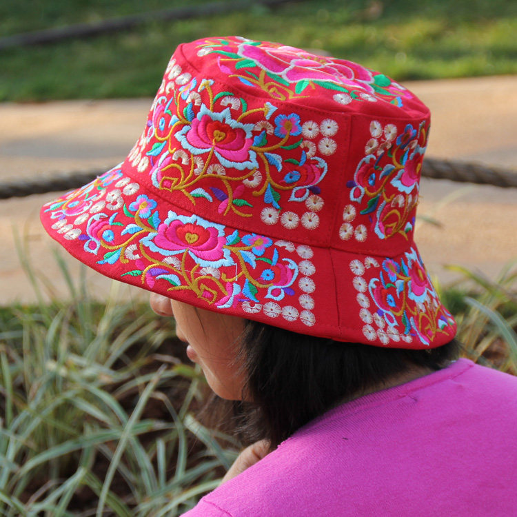 民族风帽子云南丽江特色复古古风绣花圆帽女款帽子