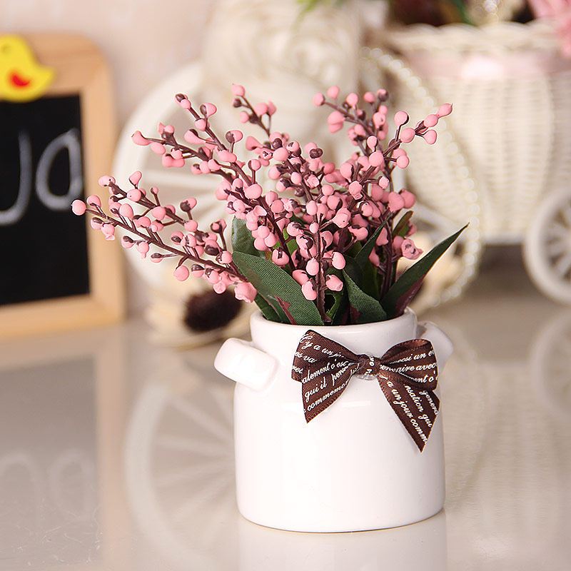 可爱牛奶奶瓶小花花苞室内桌面摆件仿真植物仿真植物盆景