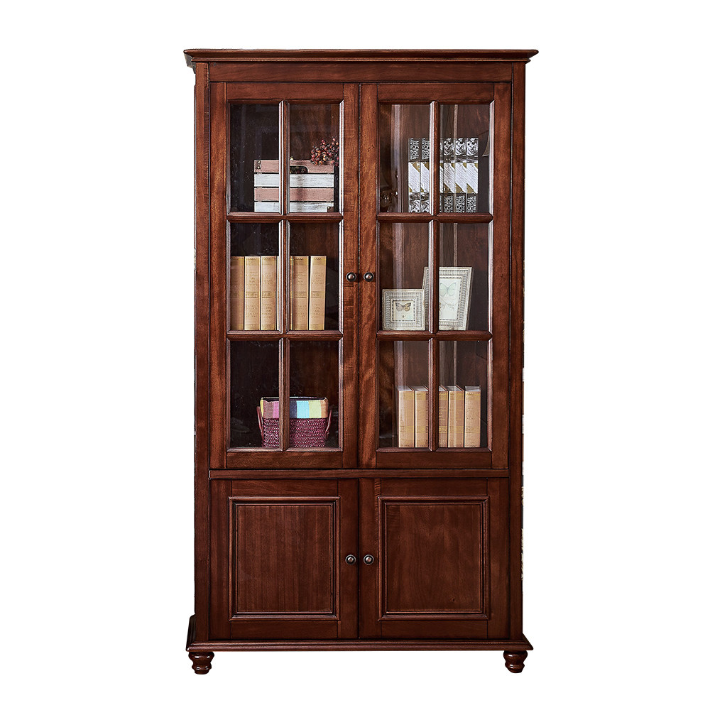 实木书柜美式全实木书柜办公书房书架两门柜子储物柜实木书房家具