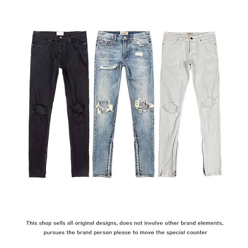 FOG AMIRI复古4TH第四季做旧破洞欧美脚拉链修身大码牛仔裤男高街