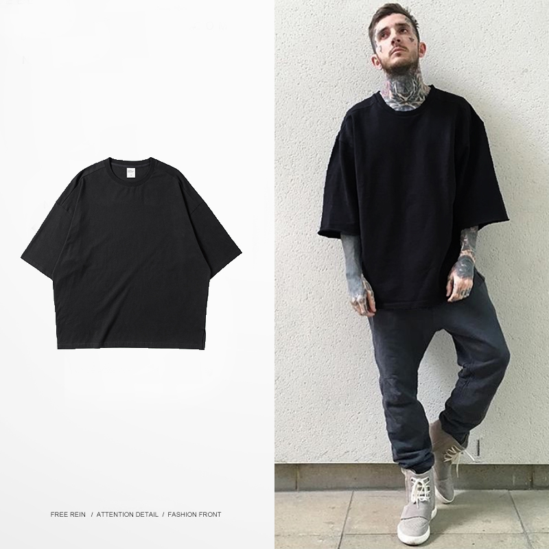 OVERSIZE宽松欧美简约街头基础百搭高街潮流纯色T恤男女情侣短袖t