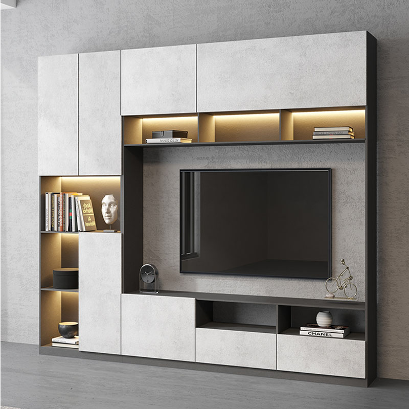 岩板电视柜书柜一体组合客厅电视背景墙装饰现代简约电视柜