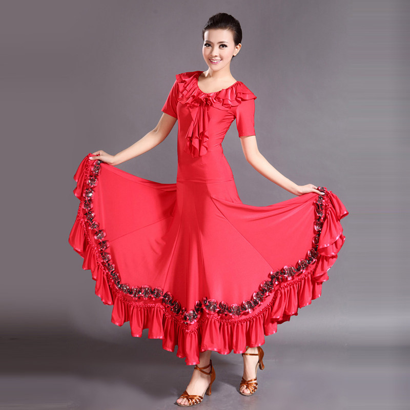 高档摩登舞女女士交谊舞国标舞练习大摆新款半身摩登舞下装