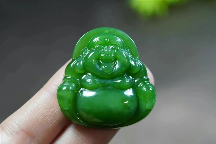 新疆和田碧玉玉阳绿老玉佛吊坠挂坠弥勒佛玉颈饰