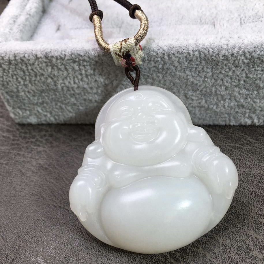佛玉和田玉笑玉牌吊坠羊脂白玉弥勒挂件佩挂颈饰