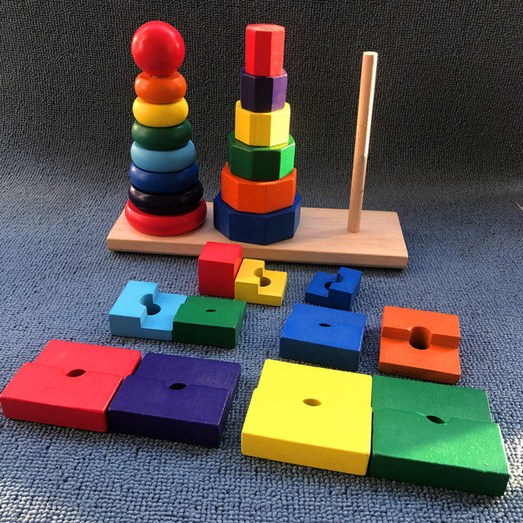 蒙氏教具叠叠乐儿童早教益智玩具彩虹塔套圈大号三柱套叠叠圈