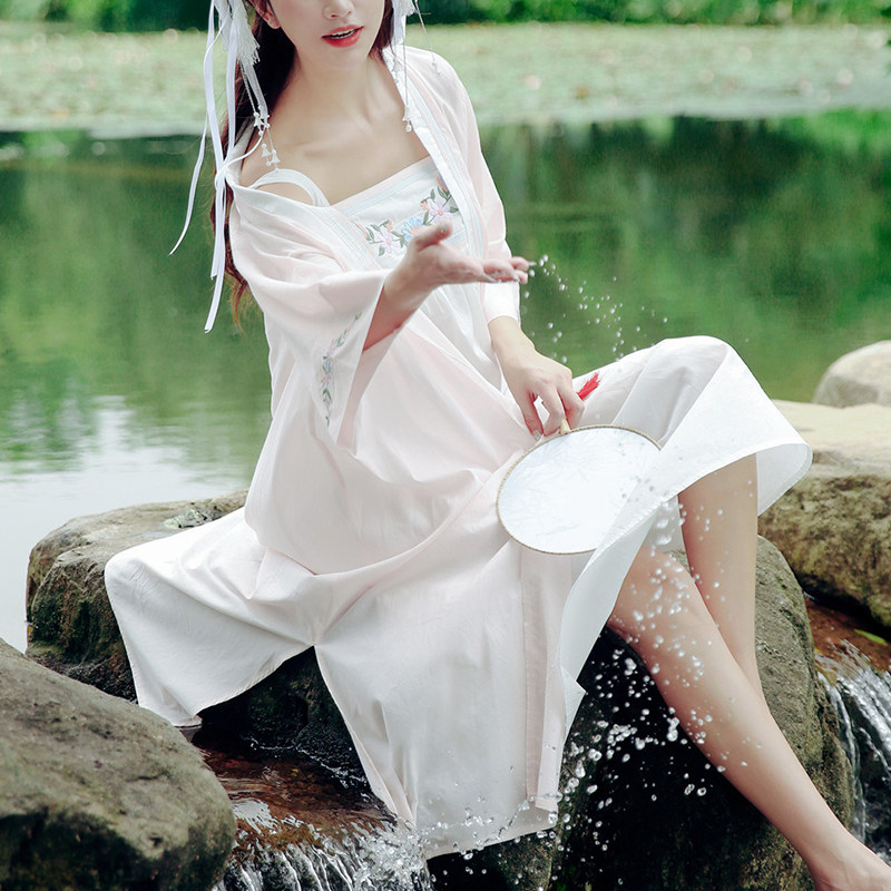 古风睡衣女夏中国风公主汉服古典宫廷风纯棉绸吊带睡裙春秋可外穿