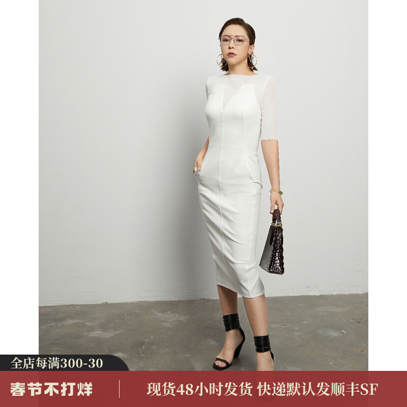 Z老板立体裁剪网纱拼接气质小性感修身连衣裙收腰显瘦气质裙子女