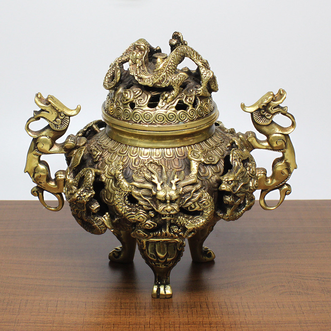 九龙纯铜足鼎镂空香薰戏珠双龙乾坤鼎炉九转香薰炉