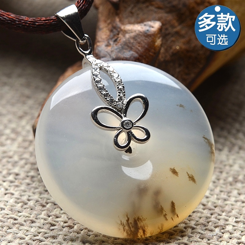 玉品云南龙陵天然a货黄龙玉水草花镶嵌s925银平安扣吊坠冰种挂件
