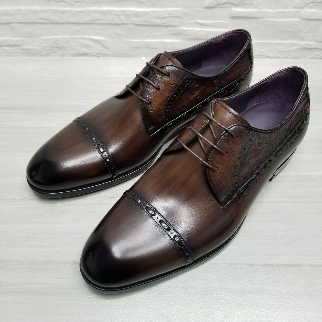 意大利产全皮底擦色男鞋正装系带尖头皮鞋上线正装皮鞋