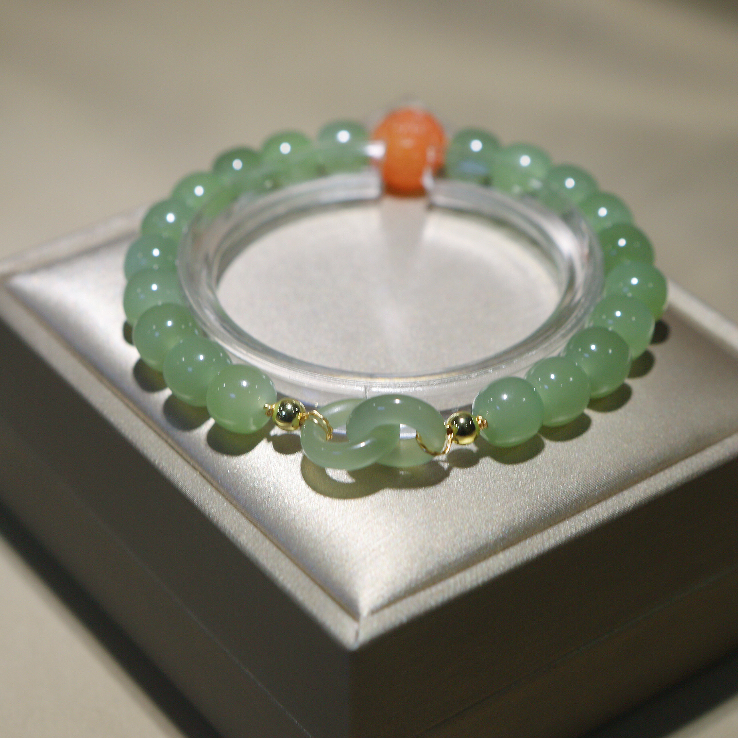 玉福天然和田玉手平安扣手链女生双环珠串手饰手饰