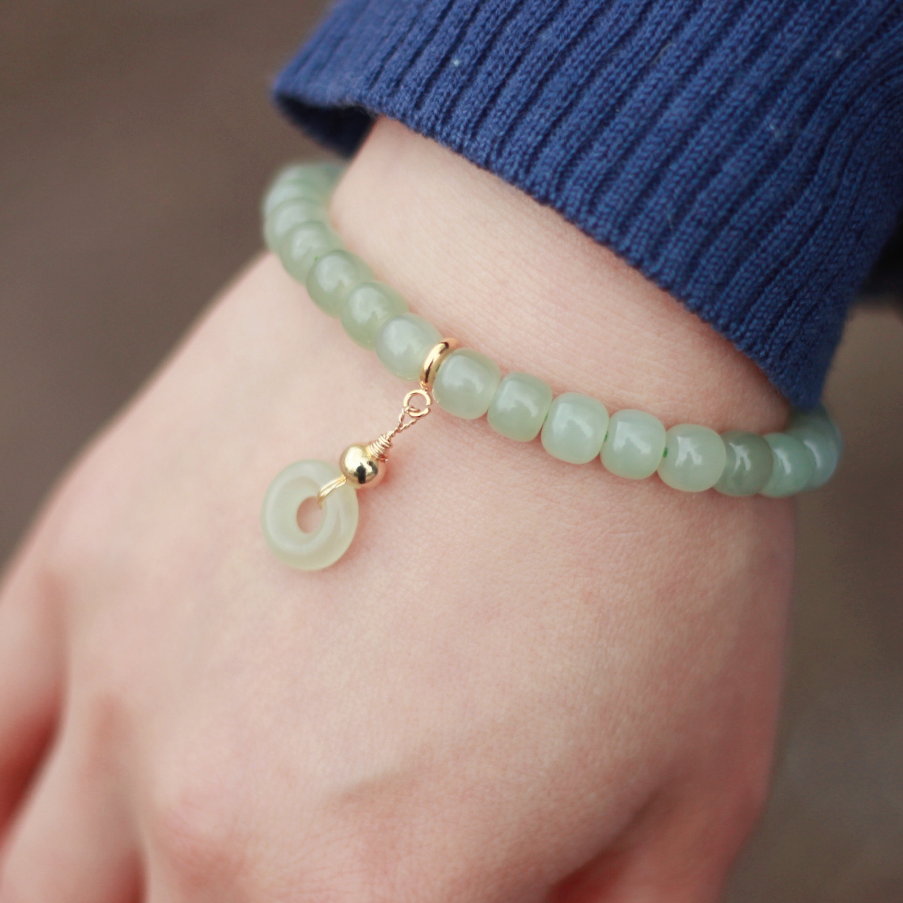 平安扣和田玉手串女生玉珠玉石镶嵌手链转运珠子串珠ins小众设计